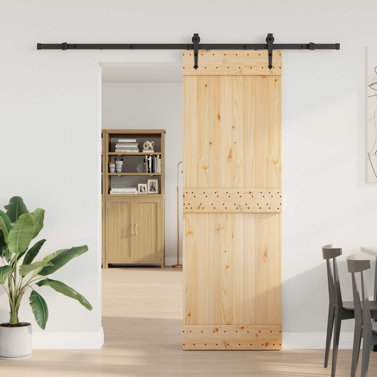 Puerta Corredera NARVIK Natural y negro 70 x 210 cm (213,5 cm)