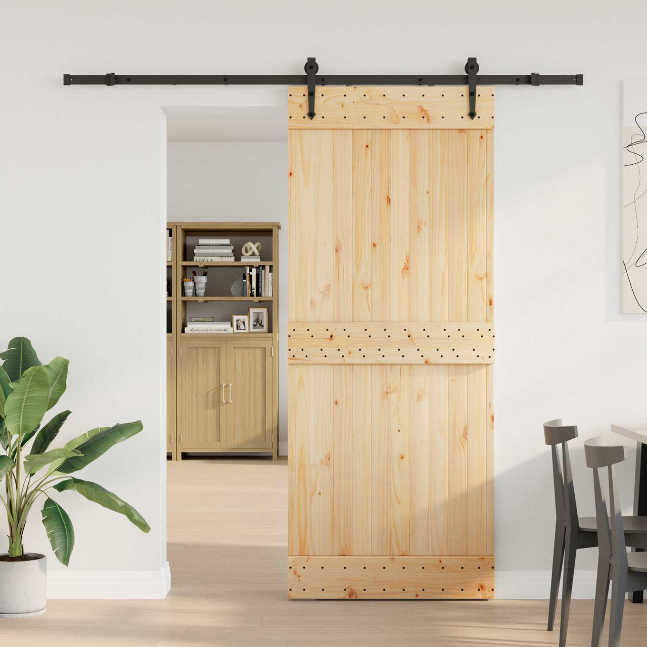 Puerta Corredera NARVIK Natural y negro 85 x 210 cm (213,5 cm)