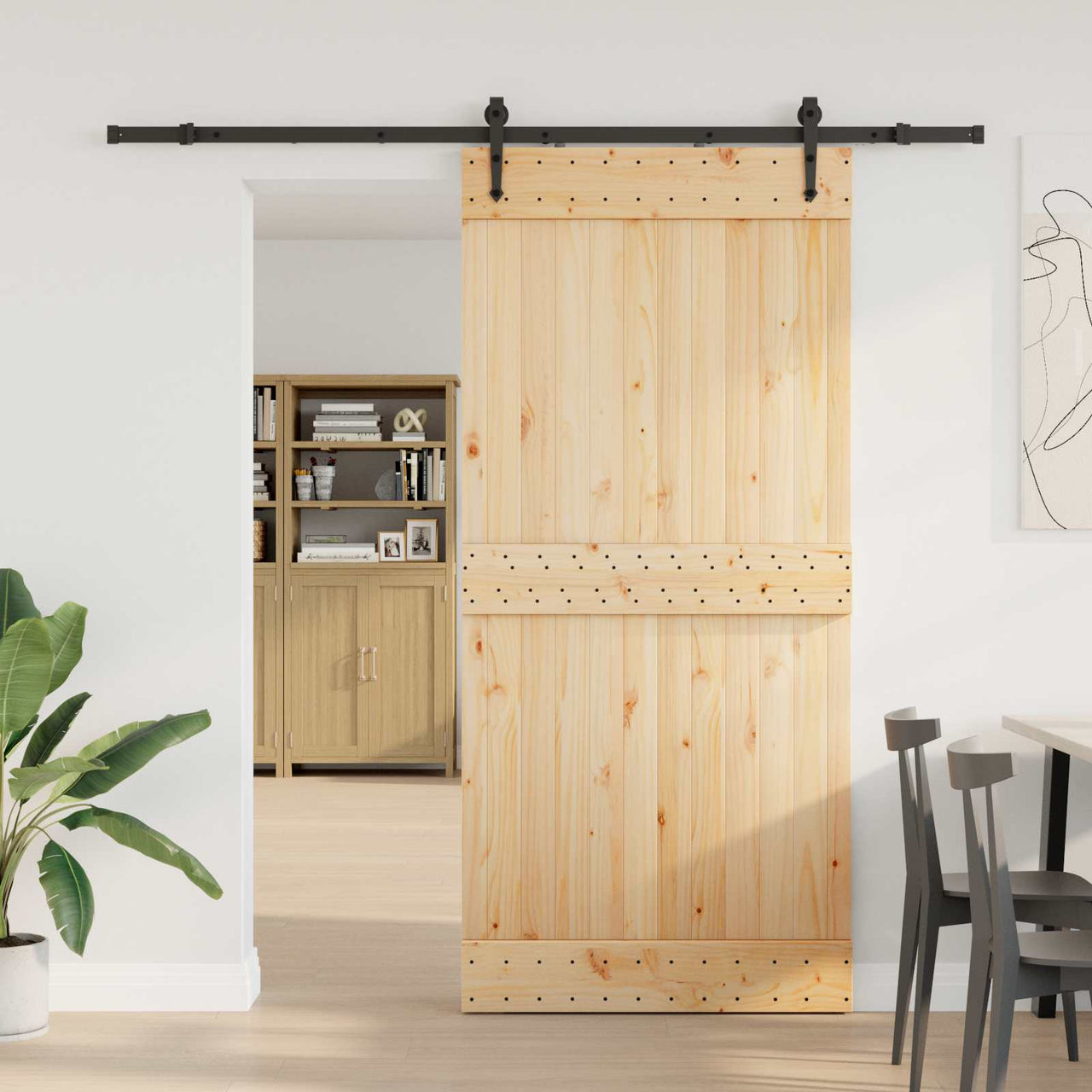 Puerta Corredera NARVIK Natural y negro 95 x 210 cm (213,5 cm)