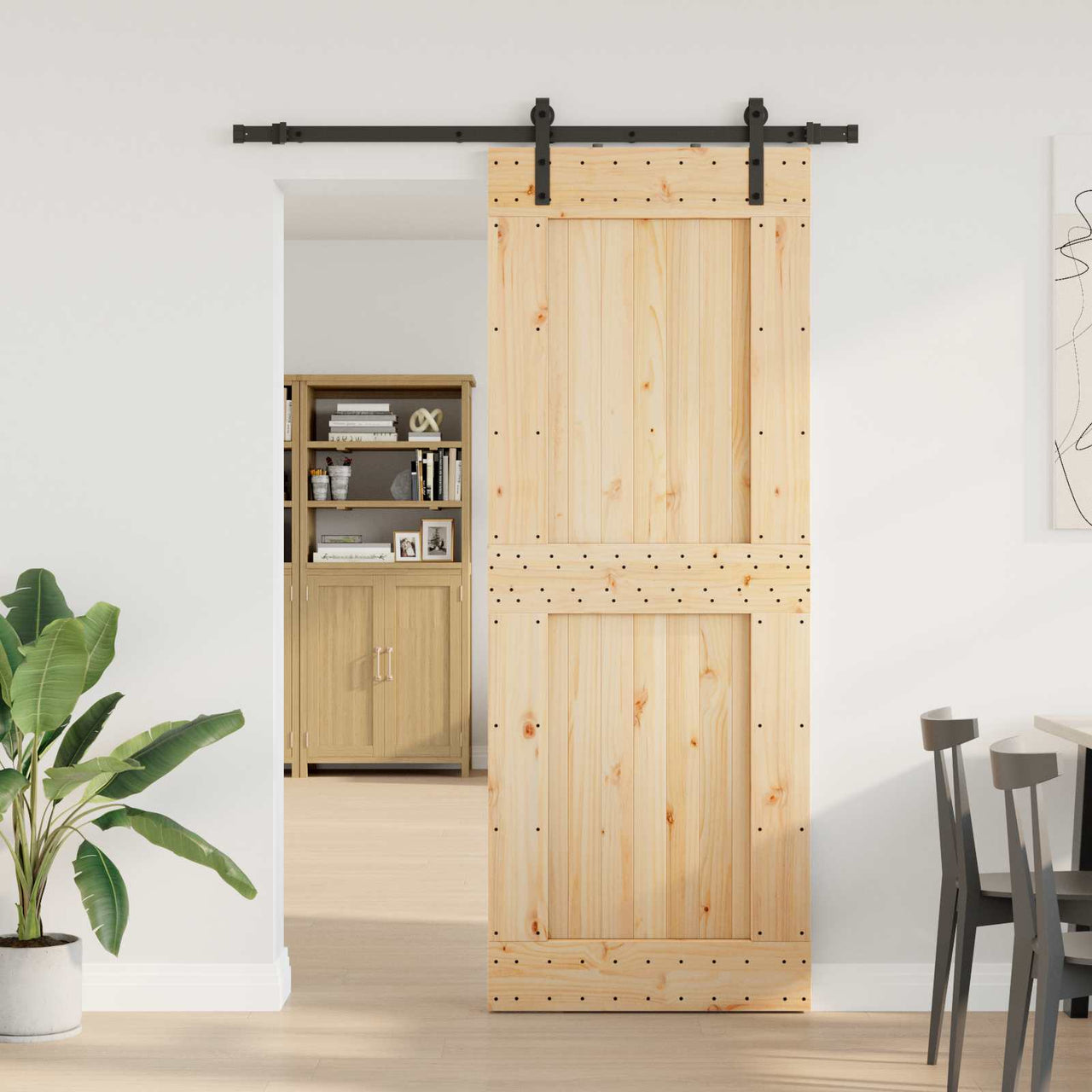 Porta scorrevole NARVIK naturale e nera 85 x 210 cm (152,5 cm) 