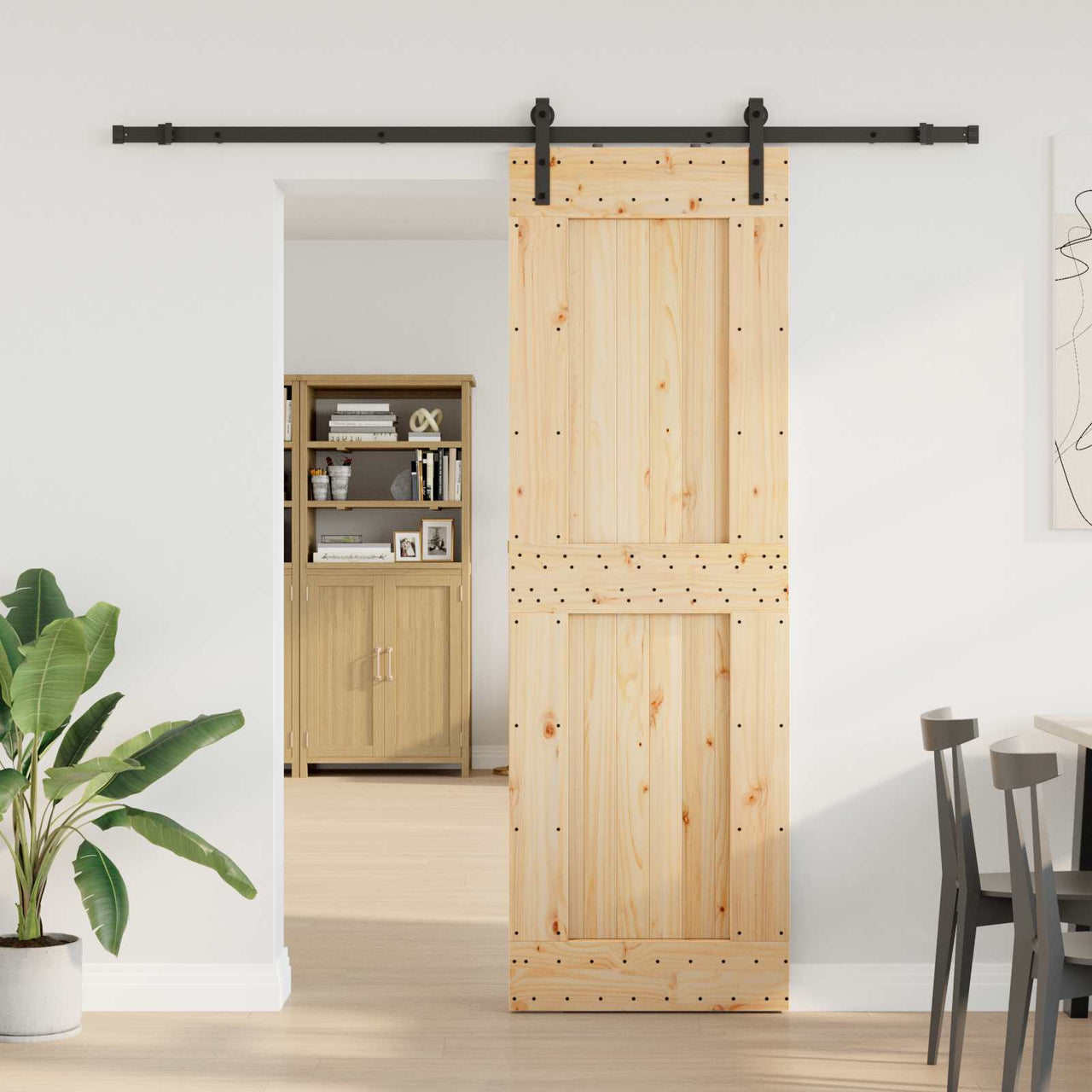 Puerta Corredera Natural y Negro 70 x 210 cm