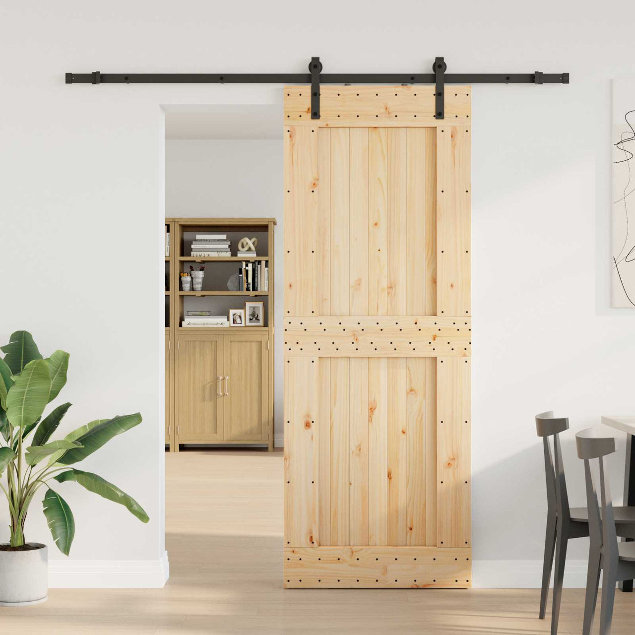 Puerta Corredera Natural y Negro 85 x 210 cm