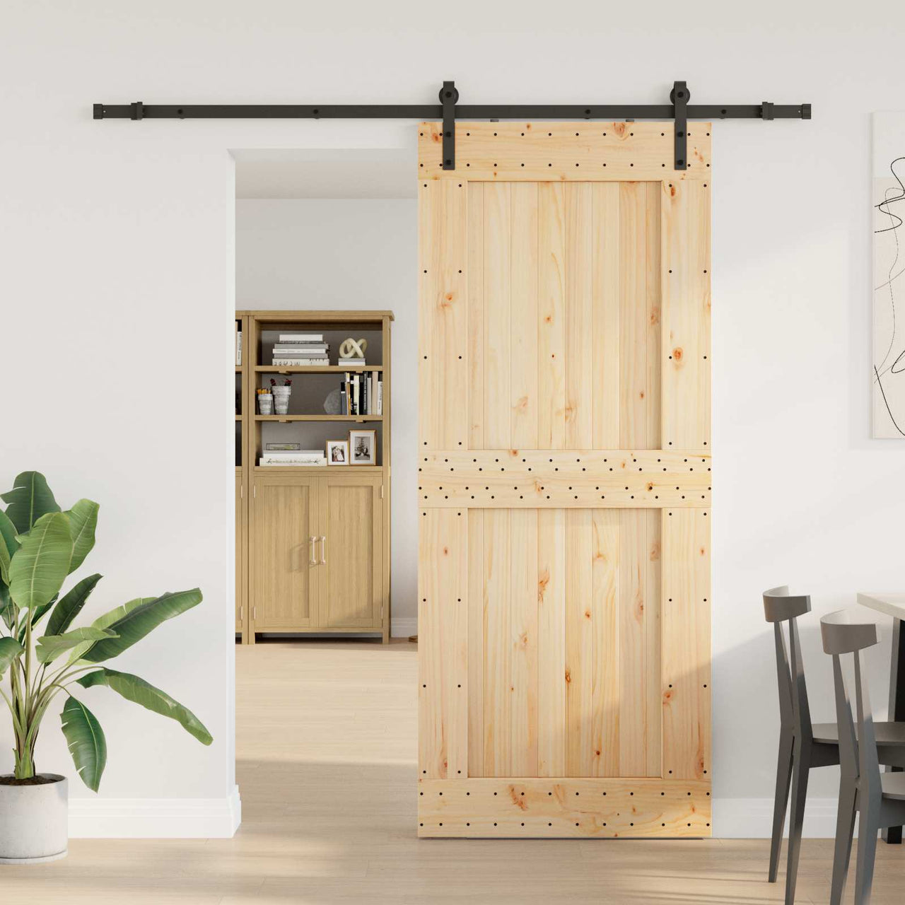 Puerta Corredera Natural y Negro 95 x 210 cm