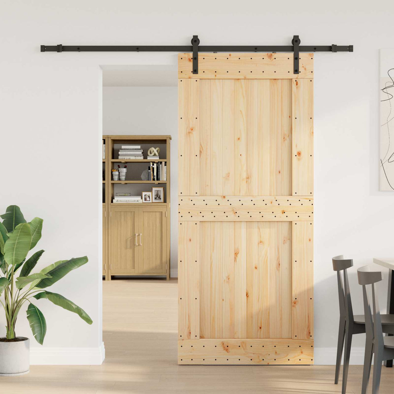 Puerta Corredera Natural y Negro 100 x 210 cm