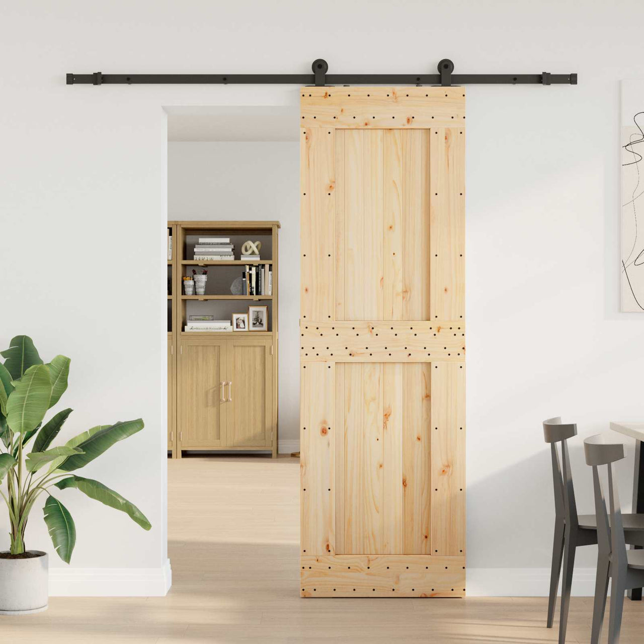 Puerta Corredera Natural y Negro 70 x 210 cm