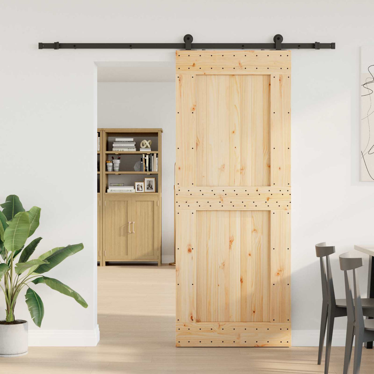Puerta Corredera Natural y Negro 90 x 210 cm
