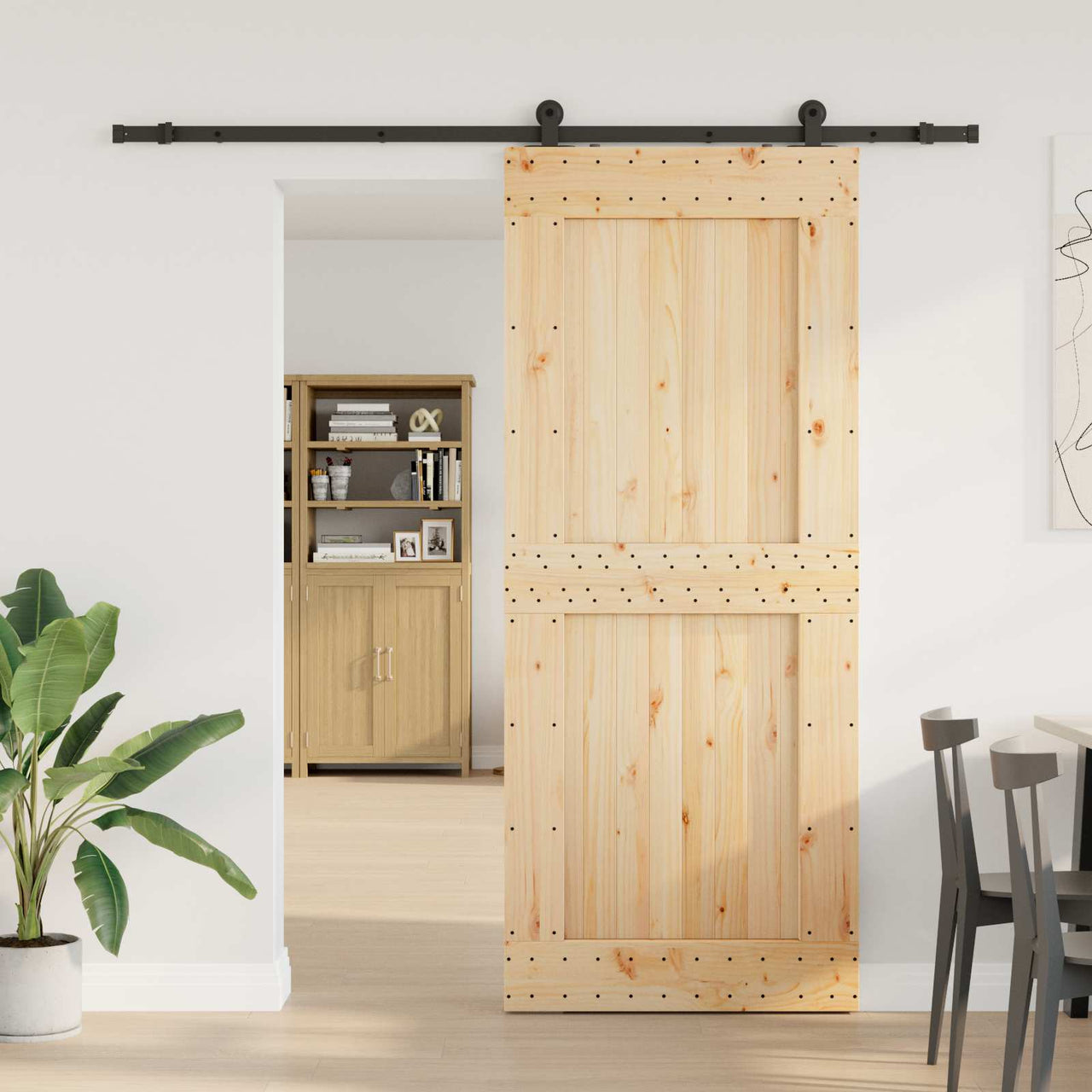 Puerta Corredera Natural y Negro 95 x 210 cm