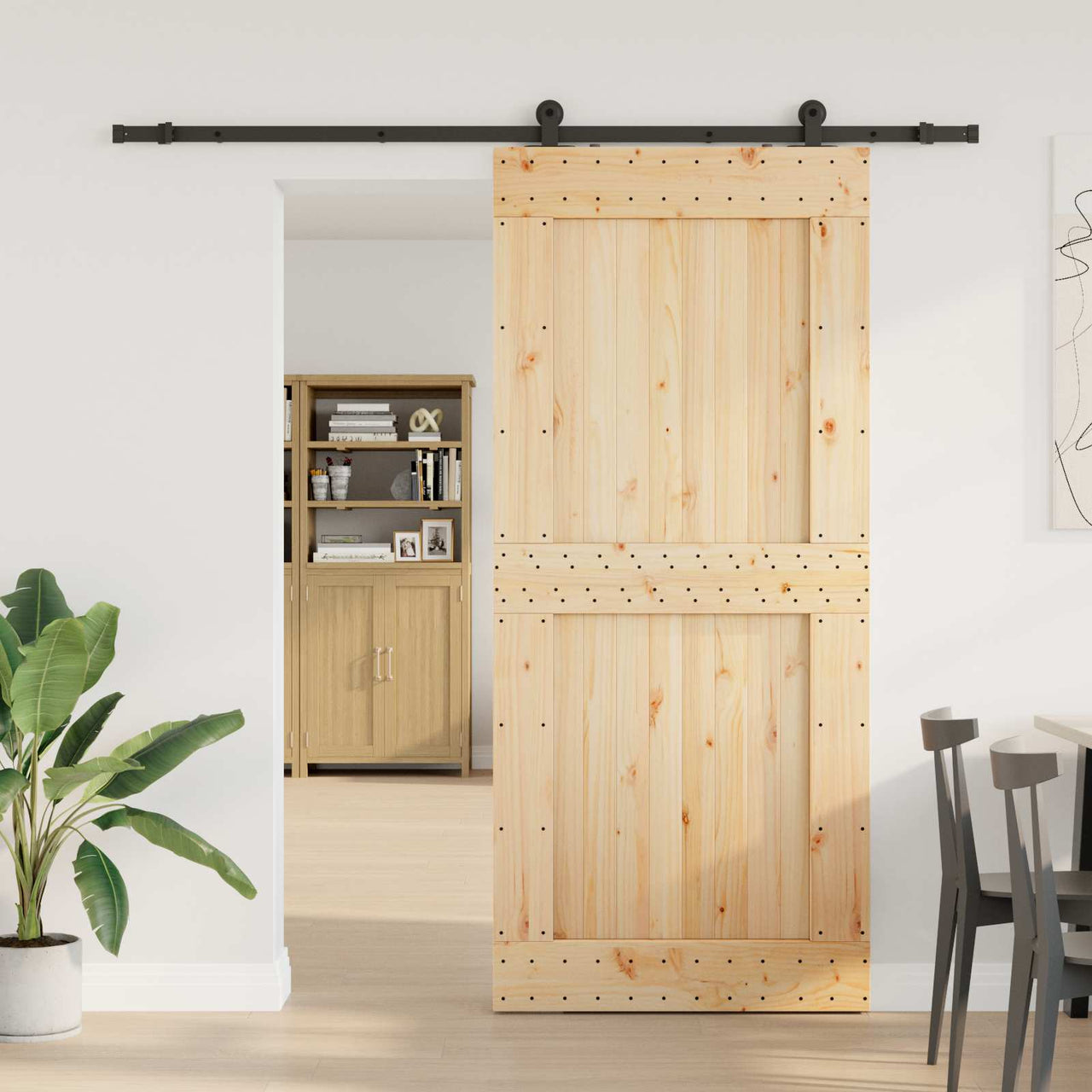 Puerta Corredera Natural y Negro 100 x 210 cm (213,5 cm)