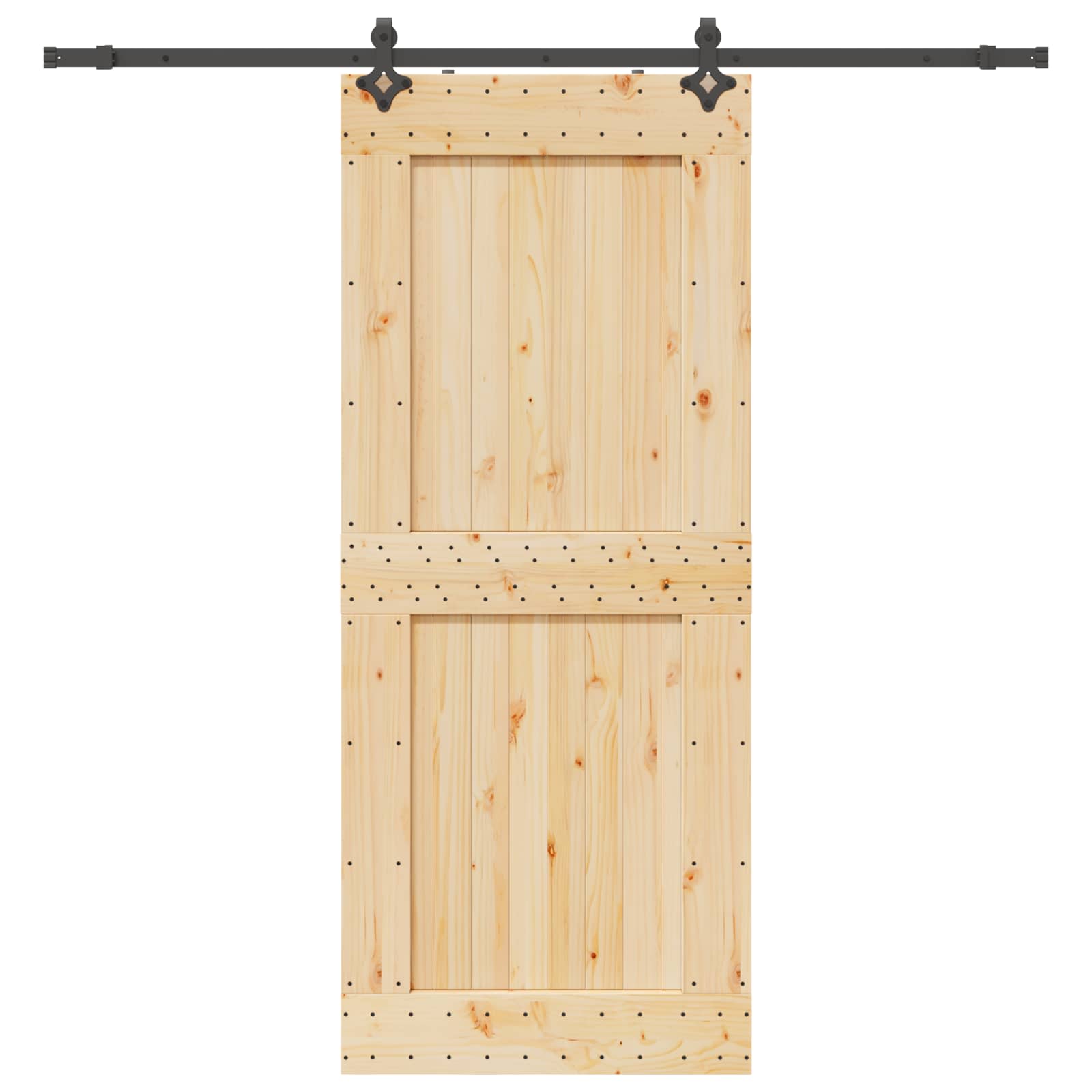 Puerta corredera Narvik en color natural y negro, ideal para decoración de jardines y exteriores.