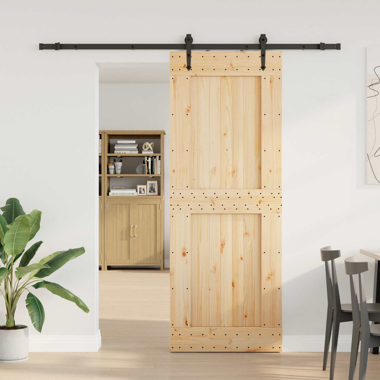 Puerta Corredera Natural y Negro 85 x 210 cm