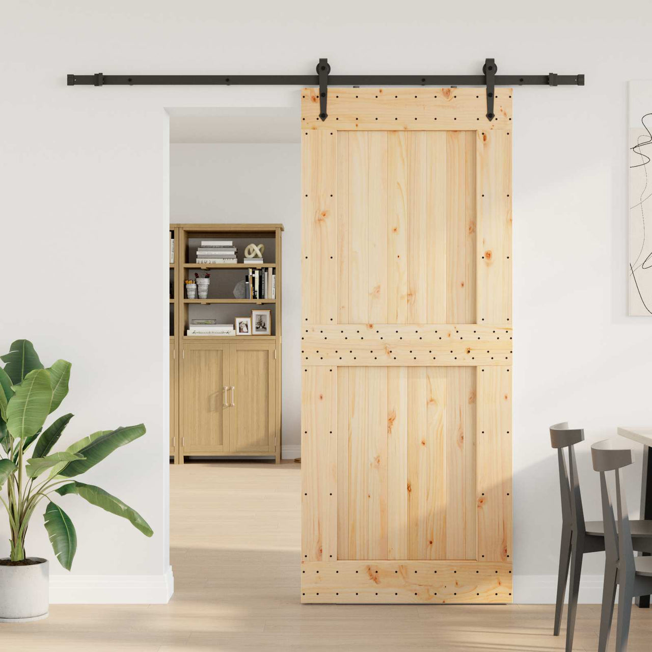 Puerta Corredera Natural y Negro 95 x 210 cm