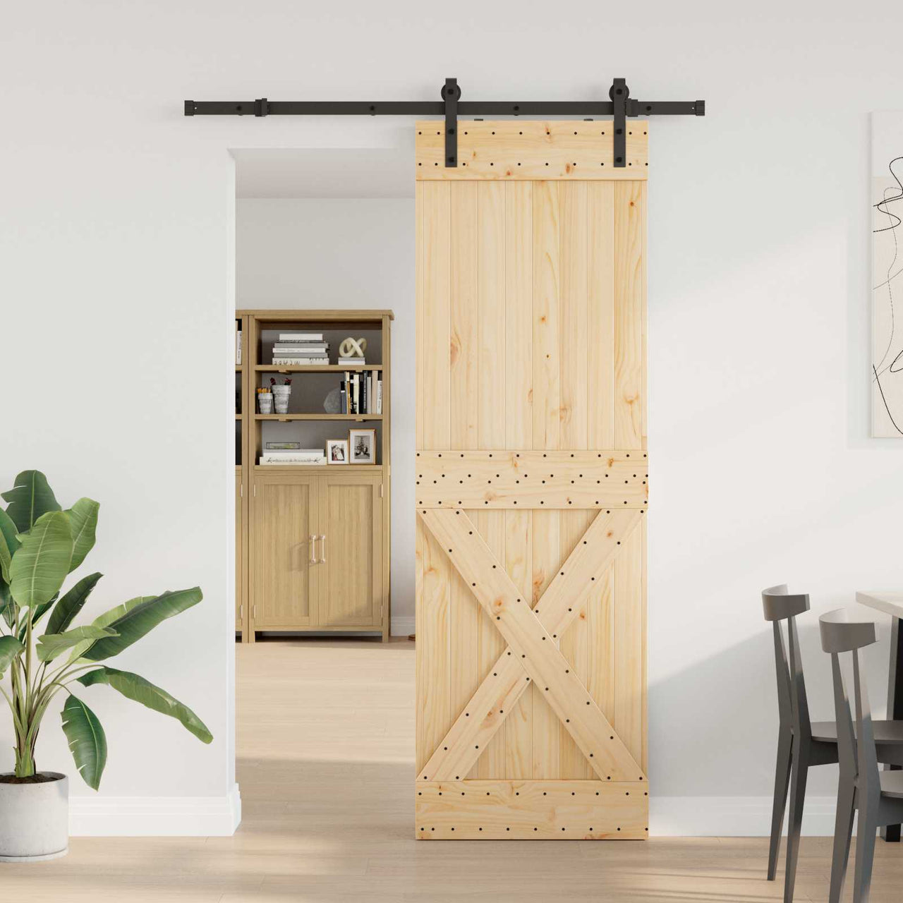 Puerta Corredera NARVIK Natural y negro 70 x 210 cm (152,5 cm)