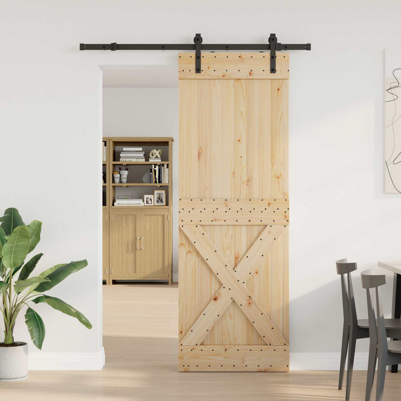 Puerta Corredera NARVIK Natural y negro 80 x 210 cm (152,5 cm)