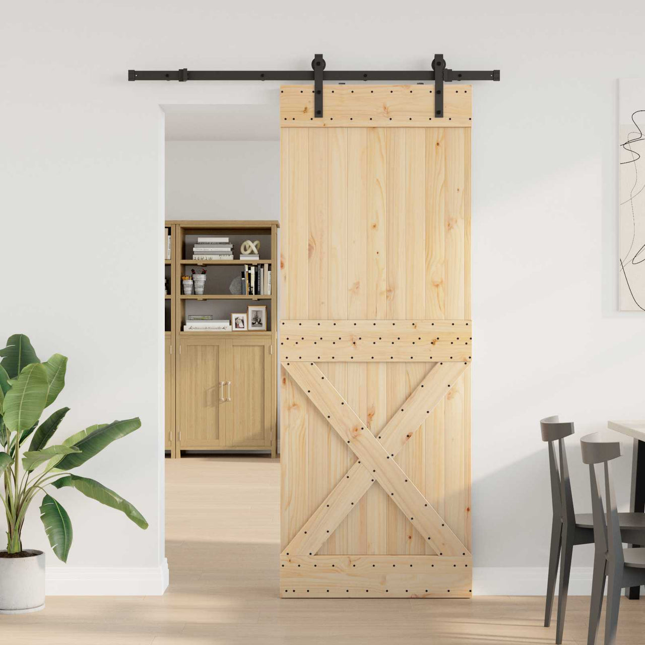 Puerta Corredera NARVIK Natural y negro 85 x 210 cm (152,5 cm)