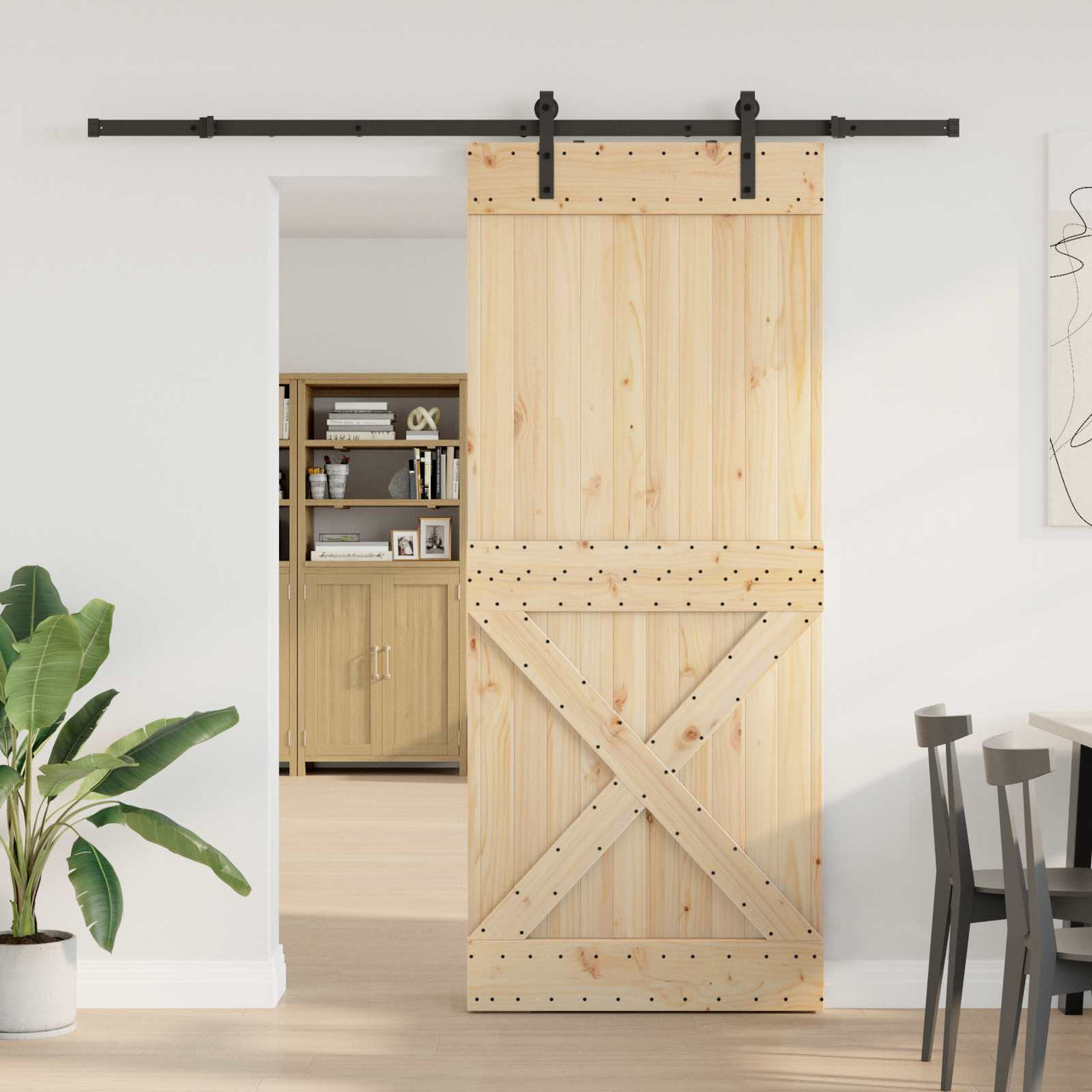 Puerta Corredera NARVIK Natural y negro 95 x 210 cm (213,5 cm)