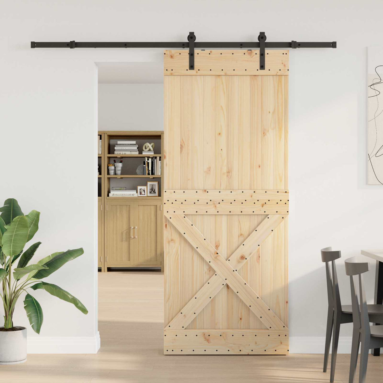 Puerta Corredera NARVIK Natural y negro 100 x 210 cm (213,5 cm)