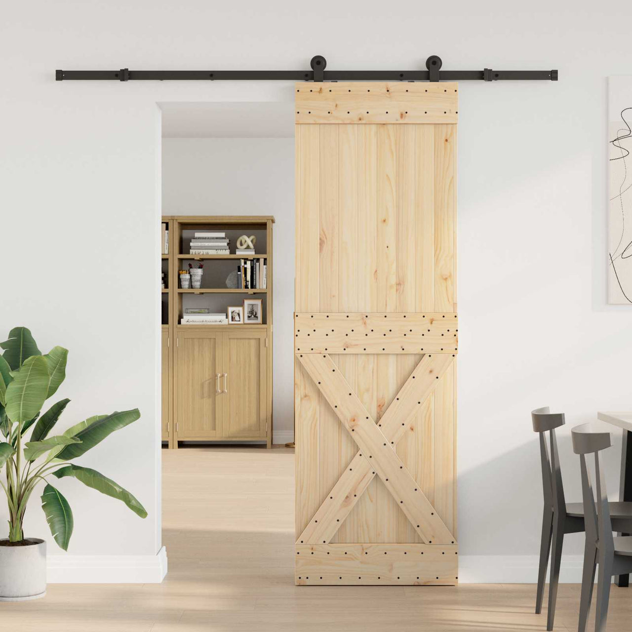 Porta scorrevole NARVIK naturale e nera 70 x 210 cm (213,5 cm) 