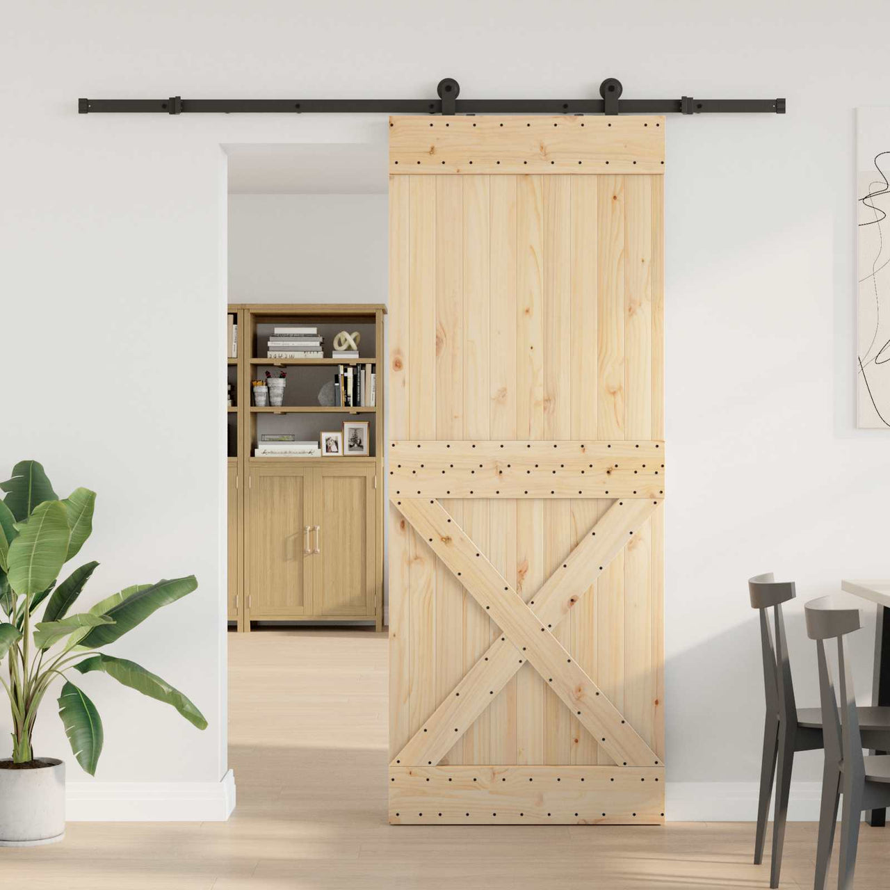 Porta scorrevole NARVIK naturale e nera 90 x 210 cm (213,5 cm) 