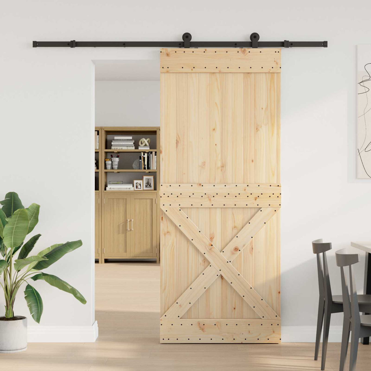 Puerta Corredera Natural y Negro 95 x 210 cm