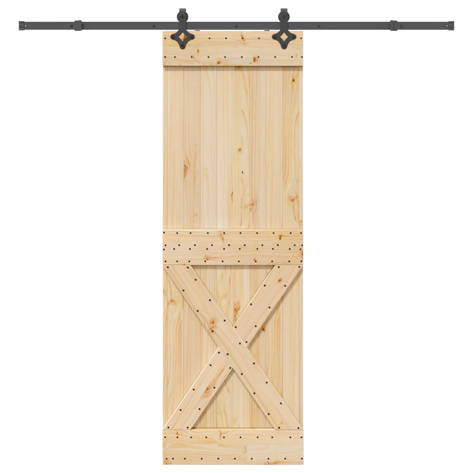 Puerta corredera Narvik en color natural y negro, medidas 70 x 210 cm, ideal para jardines y exteriores.