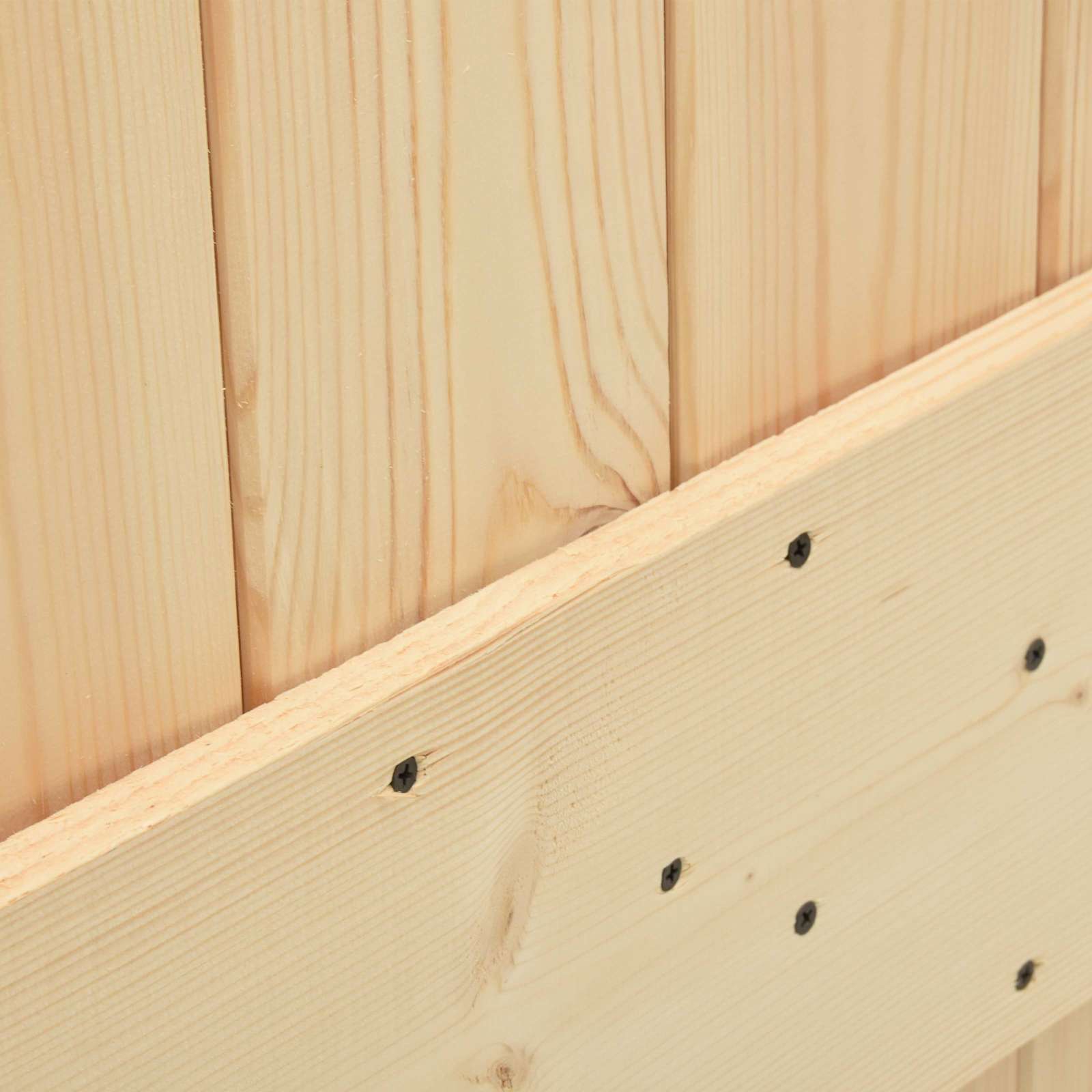Puerta corredera Narvik en color natural y negro, dimensiones 85 x 210 cm, ideal para jardines modernos.