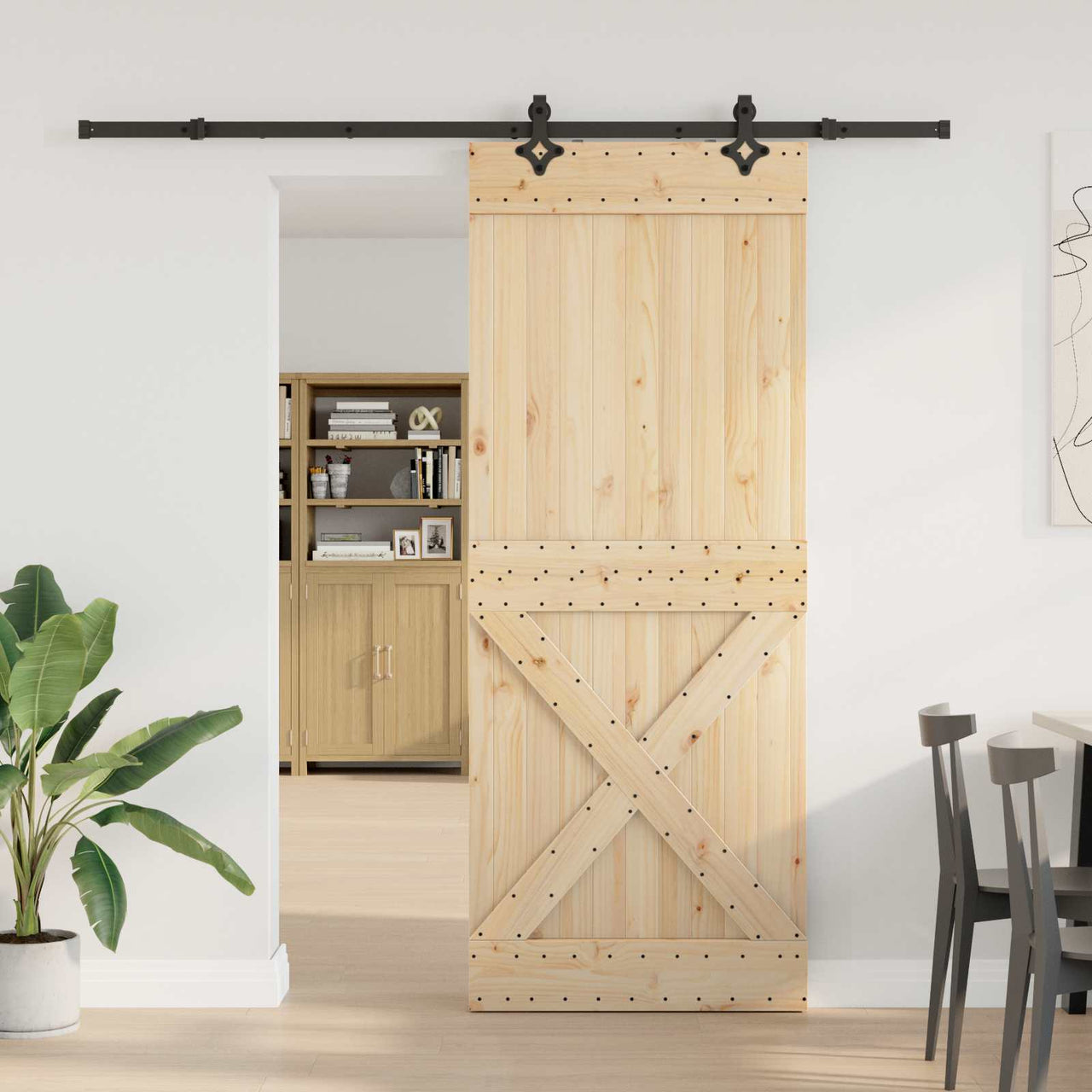 Puerta Corredera Natural y Negro 90 x 210 cm