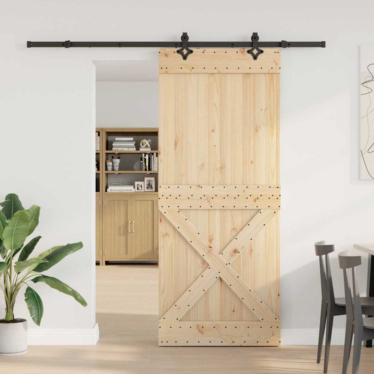 Puerta Corredera Natural y Negro 95 x 210 cm