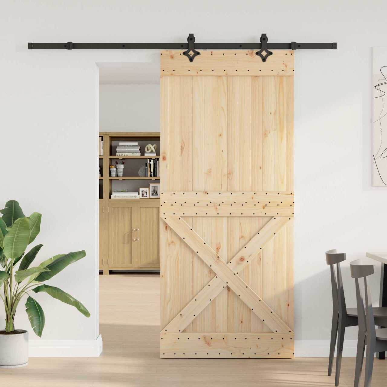 Puerta Corredera Natural y Negro 100 x 210 cm