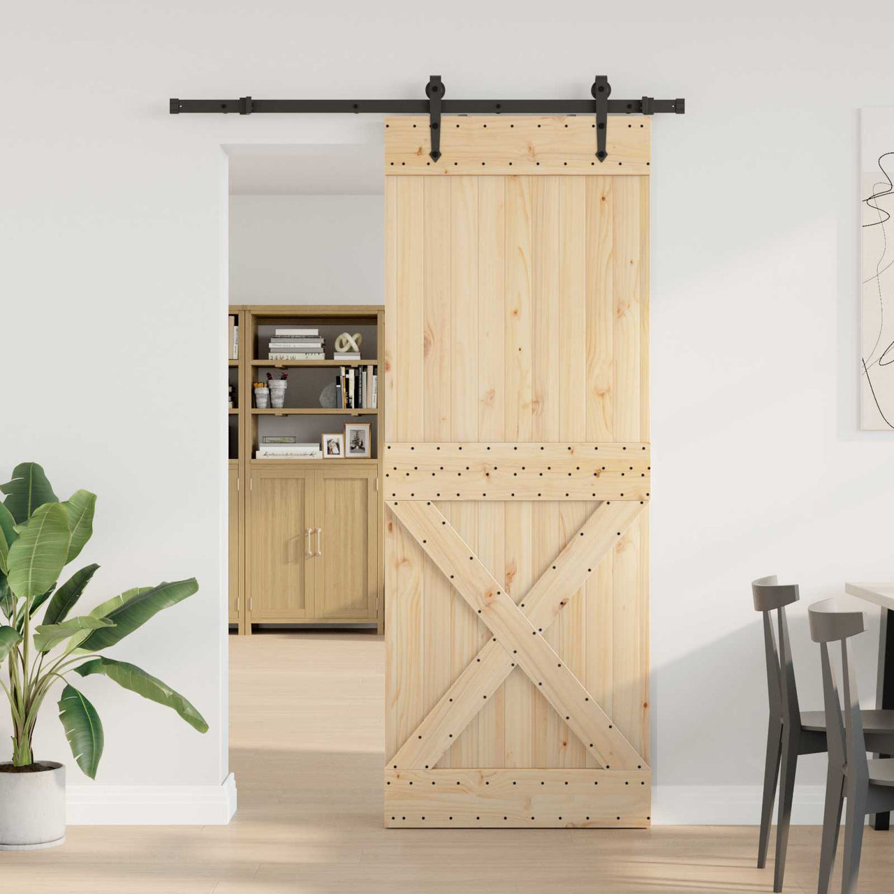 Puerta Corredera Natural y Negro 85 x 210 cm