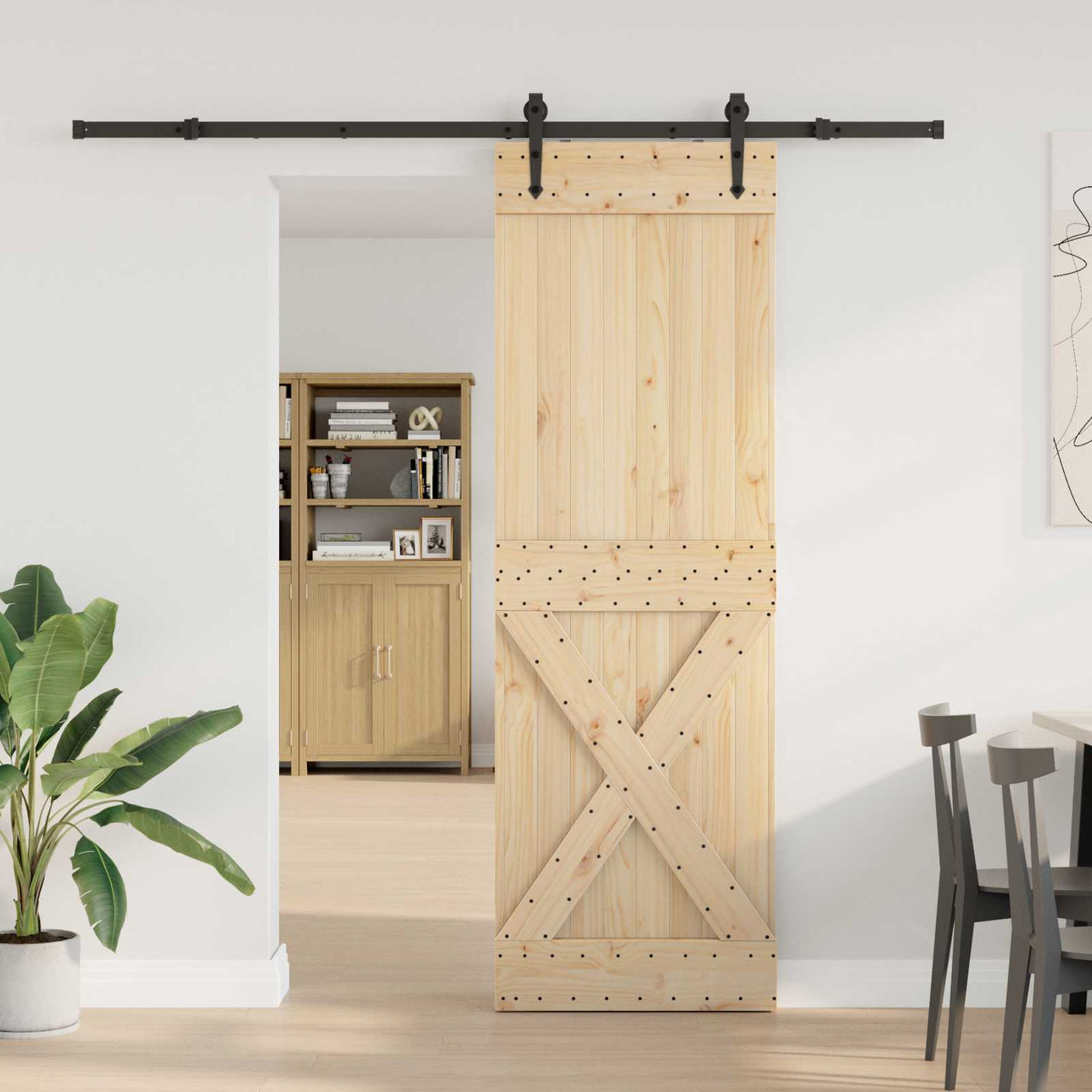 Puerta Corredera Natural y Negro 70 x 210 cm