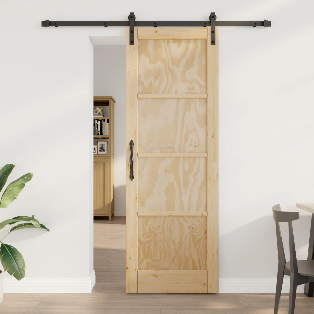 Puerta Corredera Natural y Negro 73,5 x 211 cm