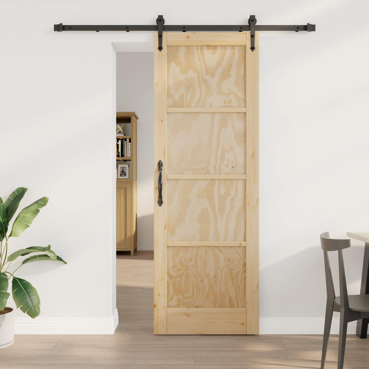 Puerta Corredera Natural y Negro 73,5 x 211 cm