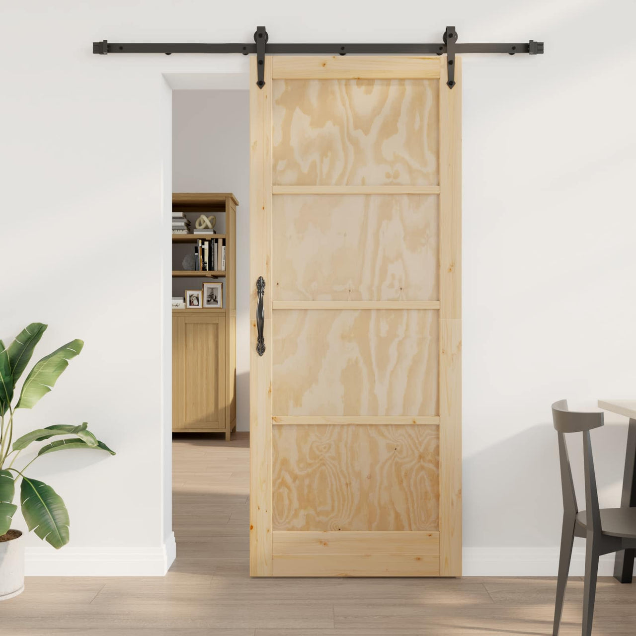 Puerta Corredera Natural y Negro 86 x 211 cm
