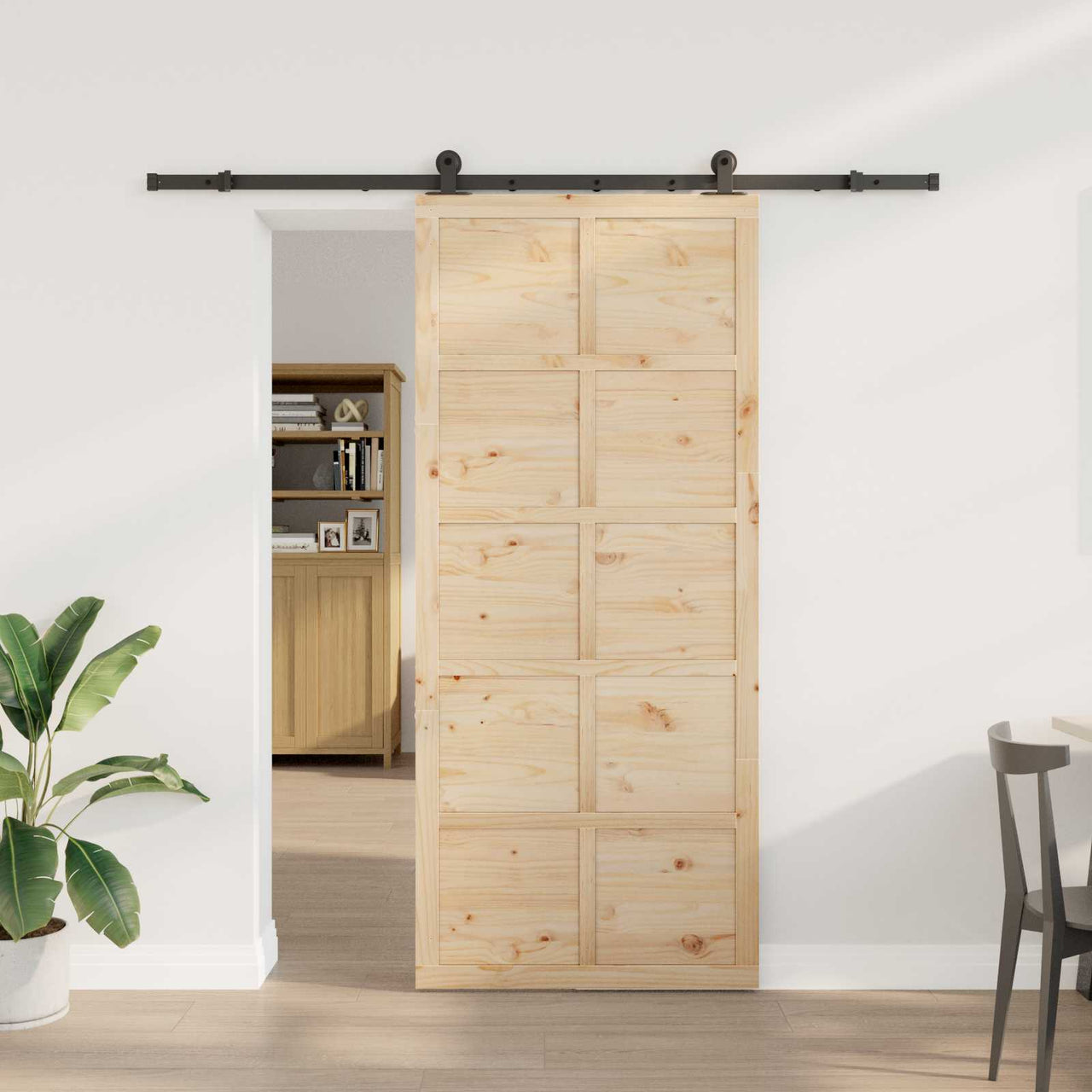 Puerta Corredera Natural 90 x 208 cm Madera de Pino Maciza