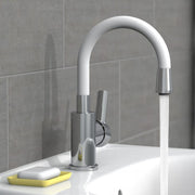 Grifo monomando de lavabo flexo blanco cromado v6486 - Vetonek