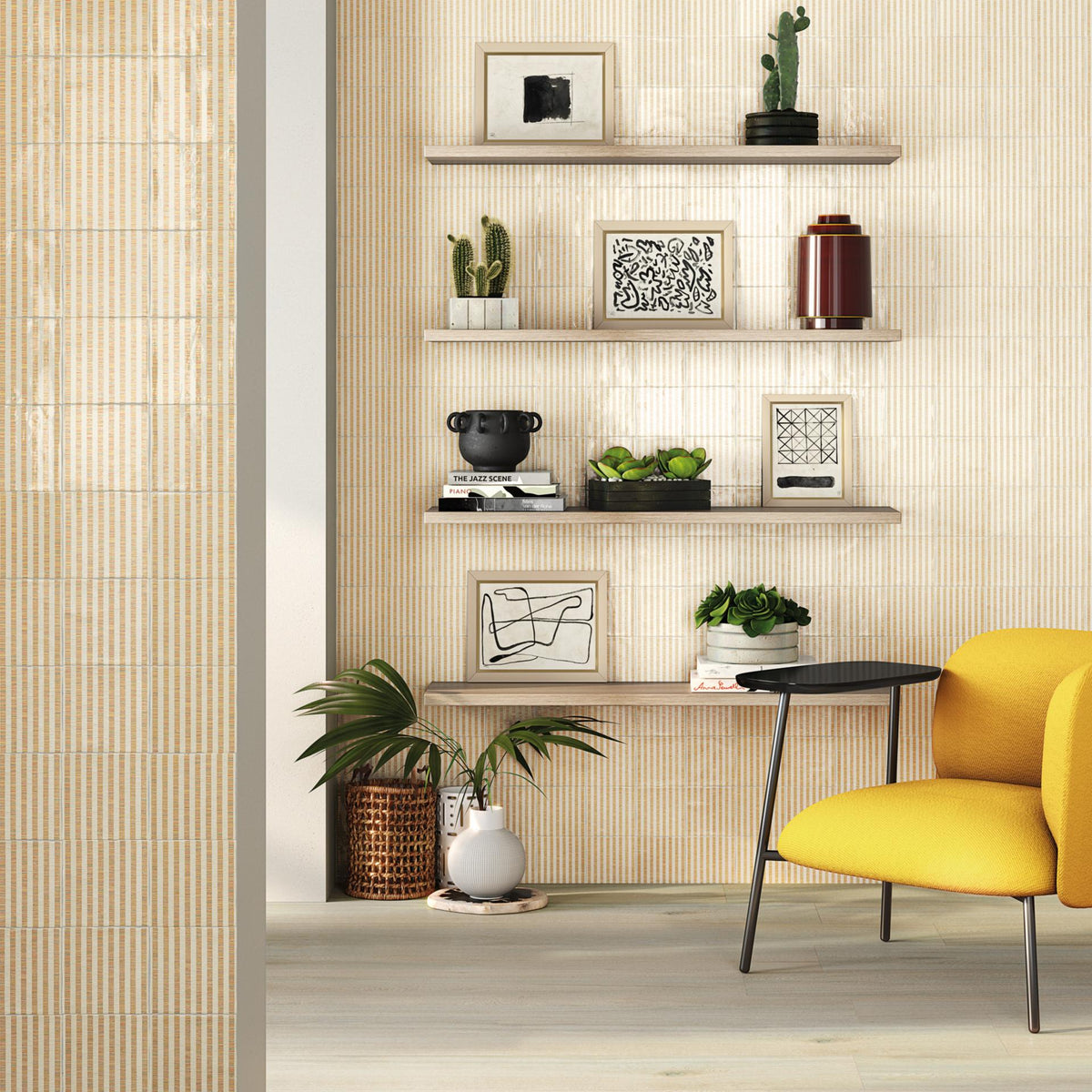 Ambiente con pavimento efecto madera Livigno Mellow - Vetonek