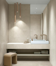 Ambiente baño con suelo efecto cemento Torino Beige - Vetonek