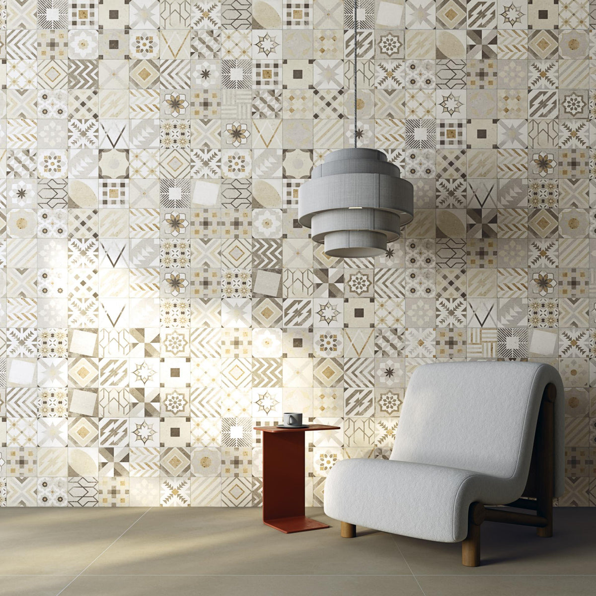 Ambiente salón con revestimiento efecto cemento Pavia - Vetonek