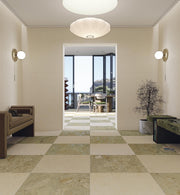 Ambiente salón con revestimiento efecto piedra Ischia Beige - Vetonek