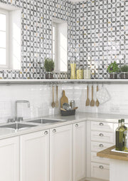 Baño con azulejo Cagliari Blanco y decorado Bosa Multicolor - Vetonek