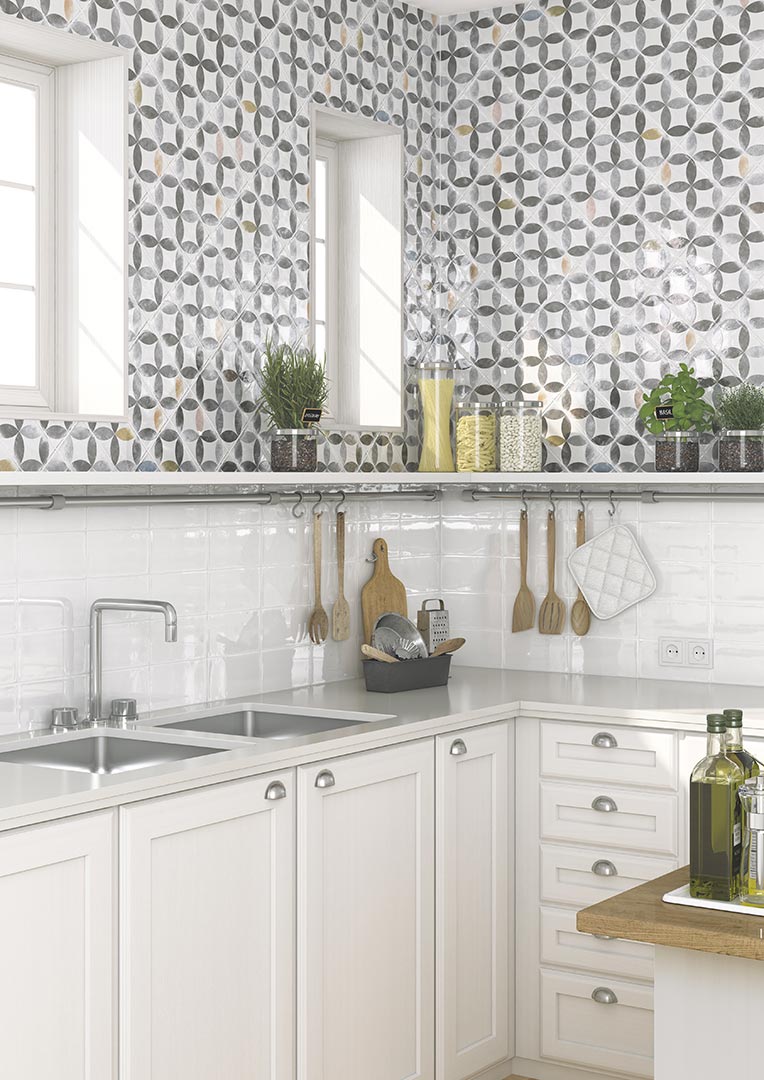 Baño con azulejo Cagliari Blanco y decorado Bosa Multicolor - Vetonek