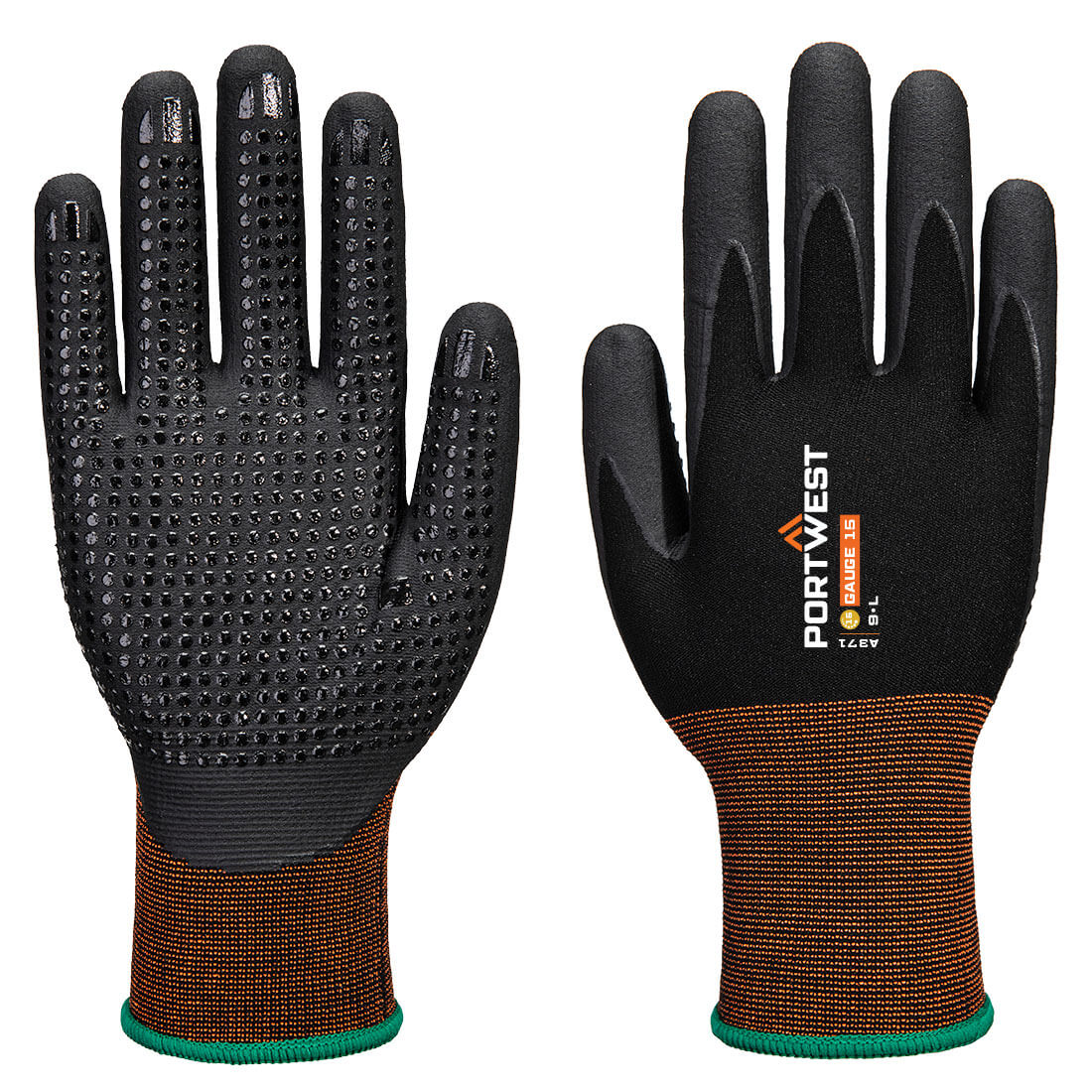 Guante de microespuma de nitrilo con puntos GP Grip 15 Negro - Portwest A371