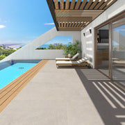 Ambiente piscina con suelo efecto cemento Modena Gris antideslizante - Vetonek