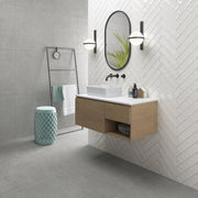 Ambiente baño con suelo efecto cemento Modena Grafito - Vetonek