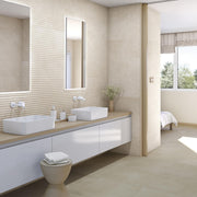 Ambiente baño con suelo efecto cemento Torino Beige - Vetonek