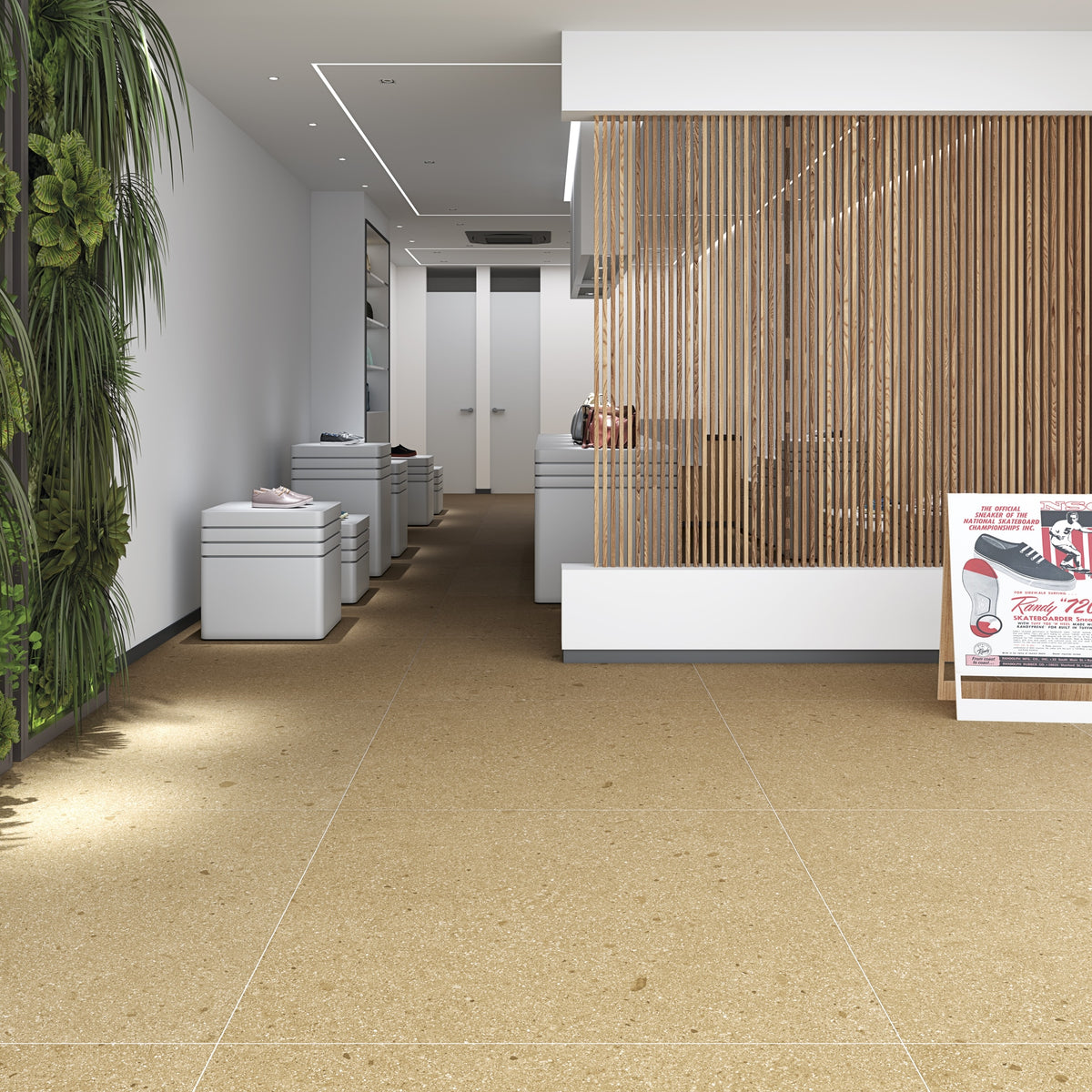 Ambiente con suelo efecto piedra Gubbio Mostaza - Vetonek