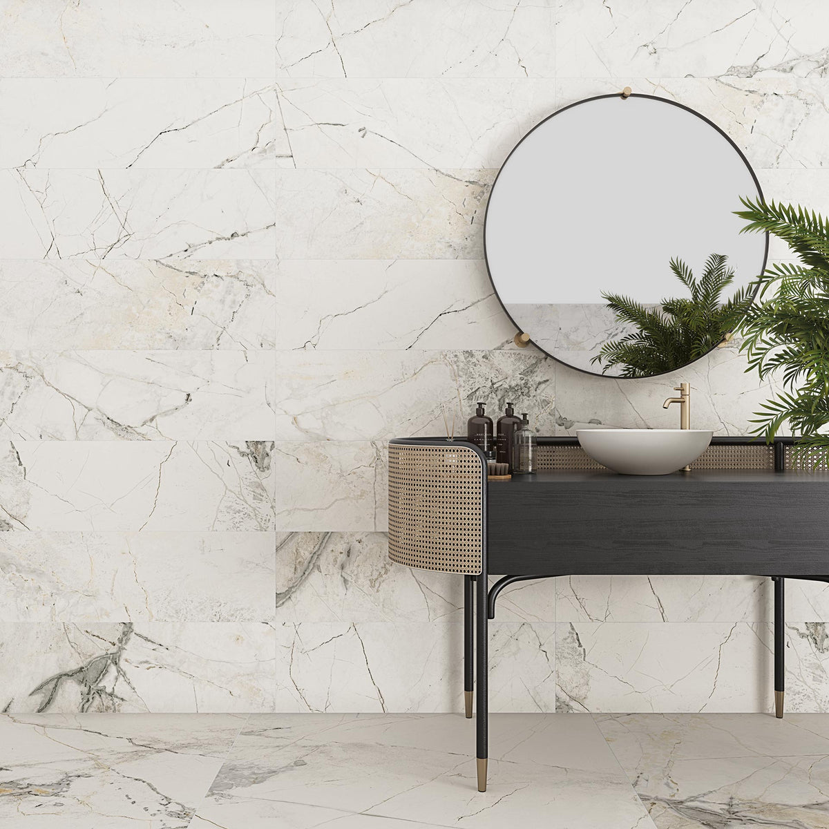 Ambiente mit Marmoroptik-Verkleidung Massa Blanco - Vetonek