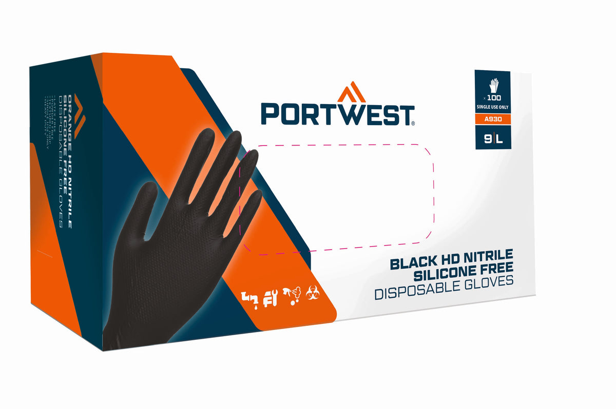 Guante desechable naranja HD (pack 100) Negro - Portwest A930