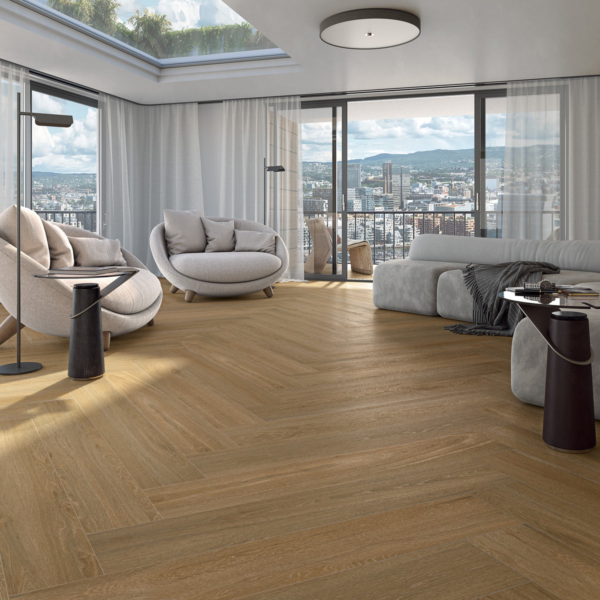 Ambiente con pavimento efecto madera Sondrio - Vetonek