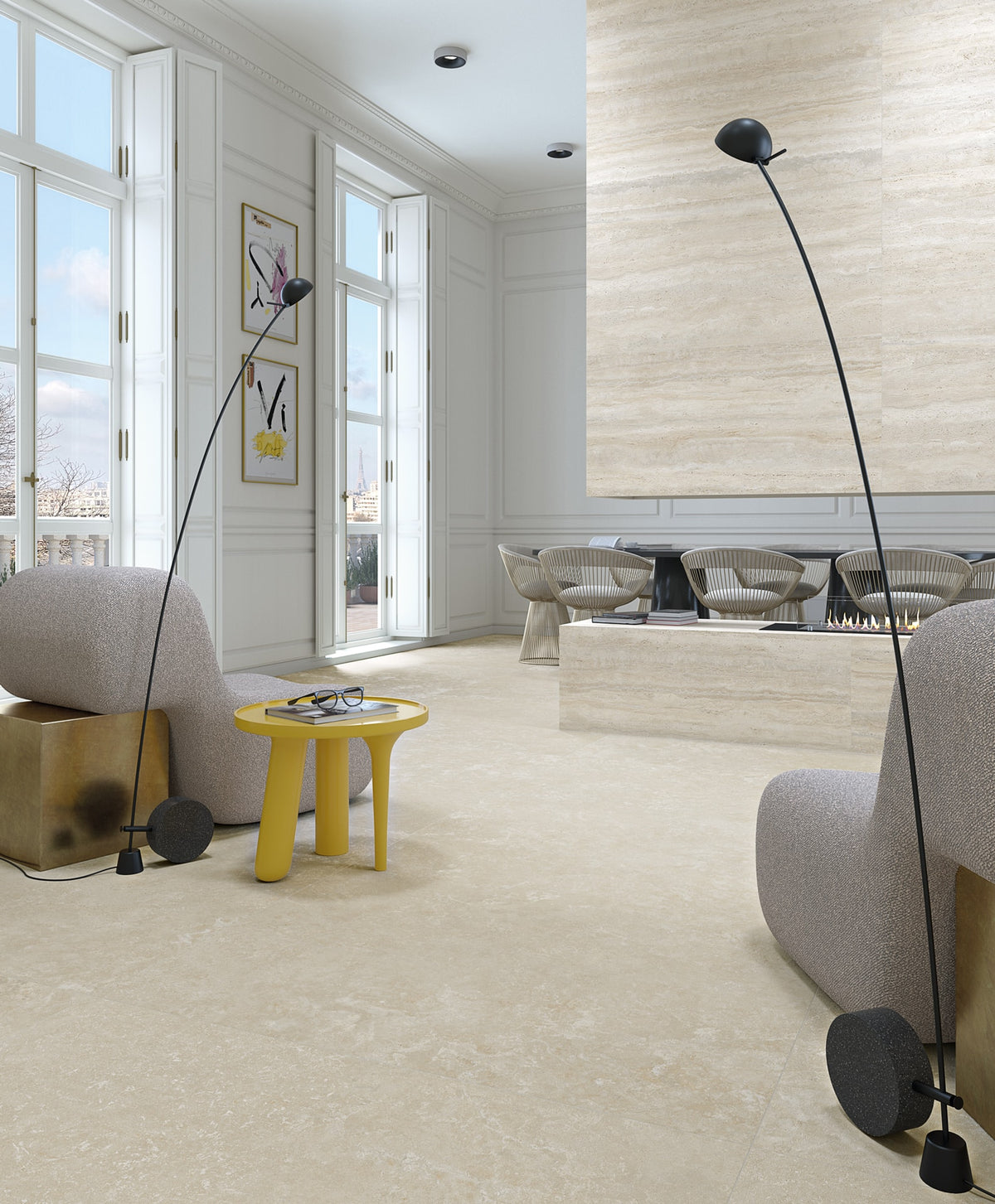 Ambiente salón con suelo efecto piedra Parma - Vetonek